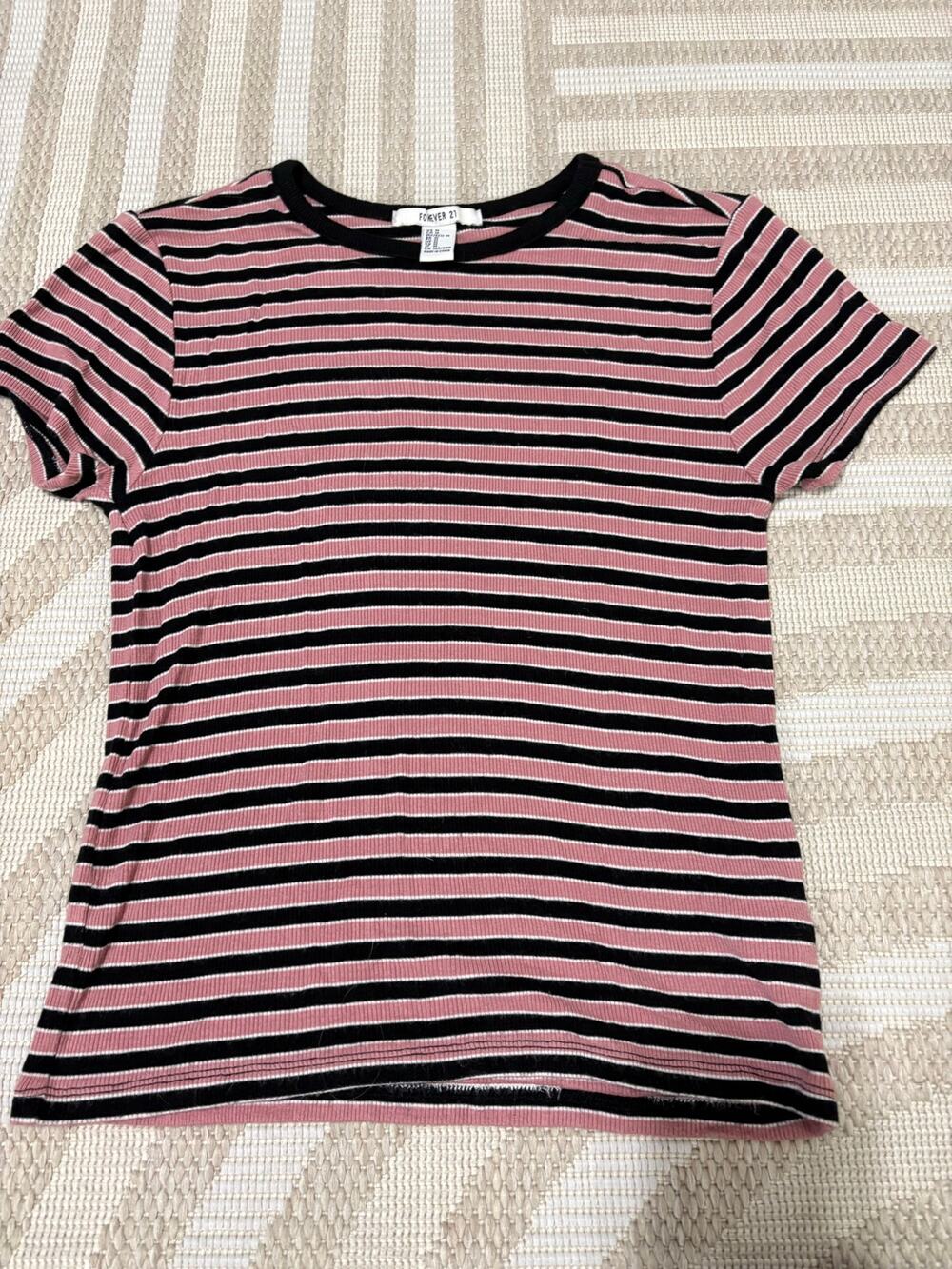 Y2K Forever 21 Striped Pink Baby Tee Women's Medium